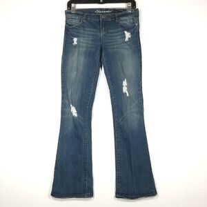 Bluenotes Jeans Women's 26 30 Low Rise Washed Distressed Boot Cut Blue 5 Pocket